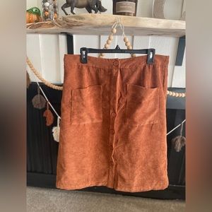 SHEIN Burnt Orange Button Down Corduroy Midi Skirt - Size XL